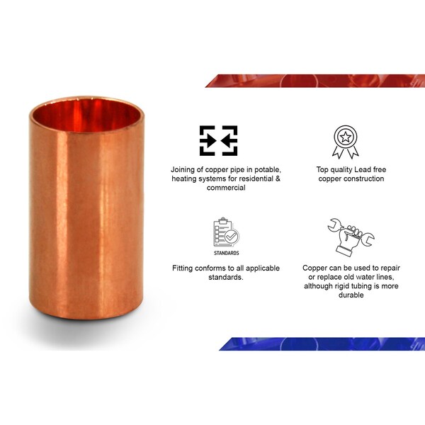 Straight Copper Coupling Fitting With Dimple Tube Stop 3/4''